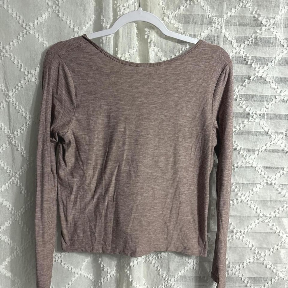 Mauve Heathered Long Sleeve Surplice Crisscross Back Wrap Top Womens Small